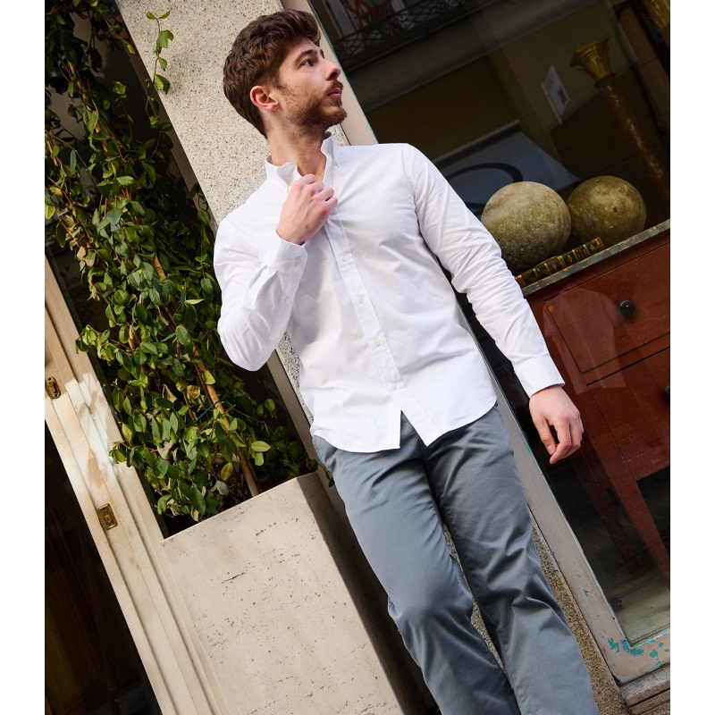 Camisa Oxford Blanca Cuello Botones