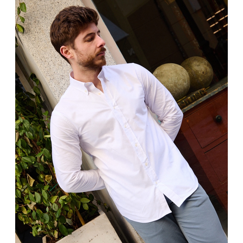 Camisa Oxford Blanca Cuello Botones