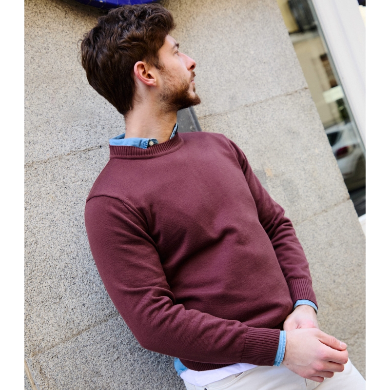 Burgundy Cotton Crewneck Sweater