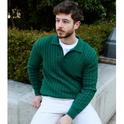 Bottle Cotton Cable Knit Polo Sweater