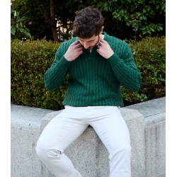 Bottle Cotton Cable Knit Polo Sweater
