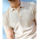 men's short-sleeved beige pique polo shirt