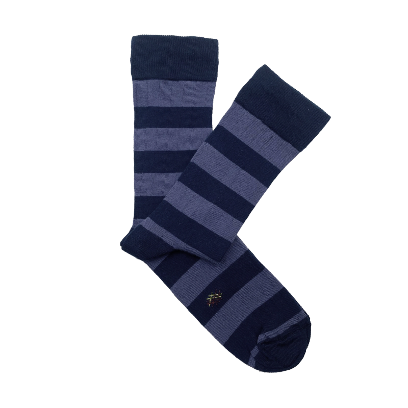 Blue Striped Ribbed Socks