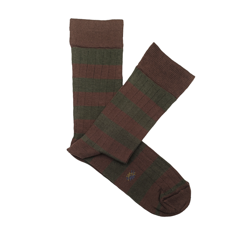 Green and Brown Striped Ribbed Socks