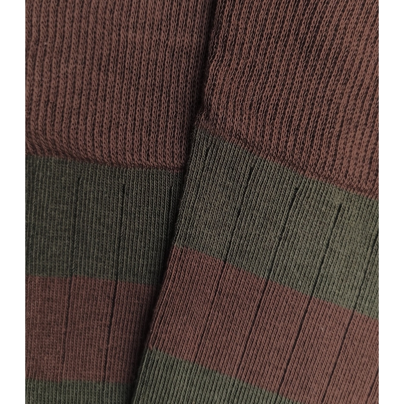 Green and Brown Striped Ribbed Socks