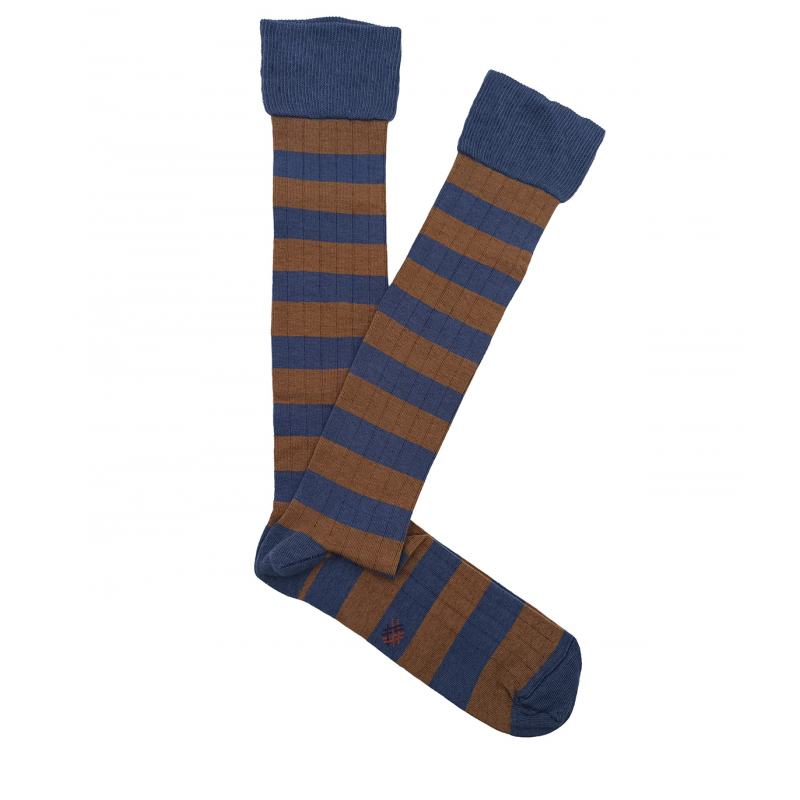 Calcetines Altos Canalé Rayas Azul Y Marrón