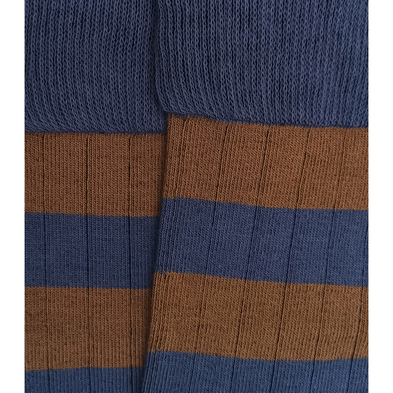 Calcetines Altos Canalé Rayas Azul Y Marrón