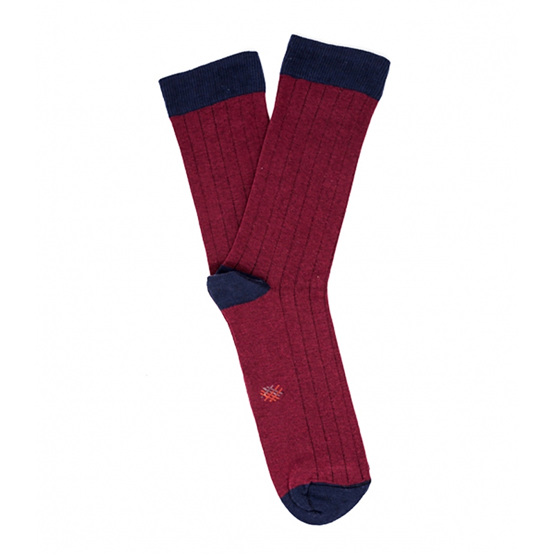 Burgundy And Blue Ribbed Socks