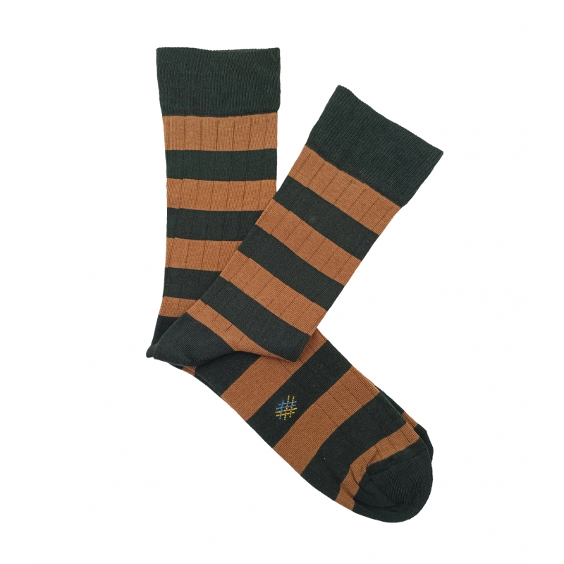 Green and Mustard Striped Ribbed Socks