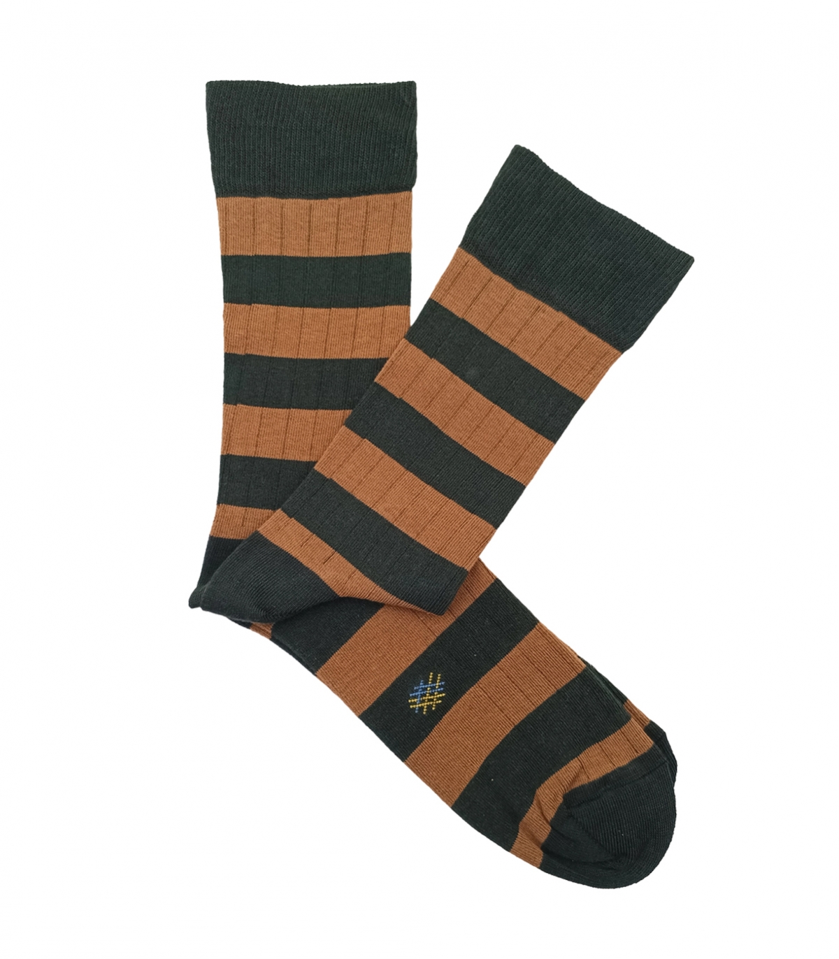 Calcetines Canalé Rayas Verde Y Mostaza