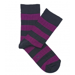 Gray and Purple Striped Ribbed Socks