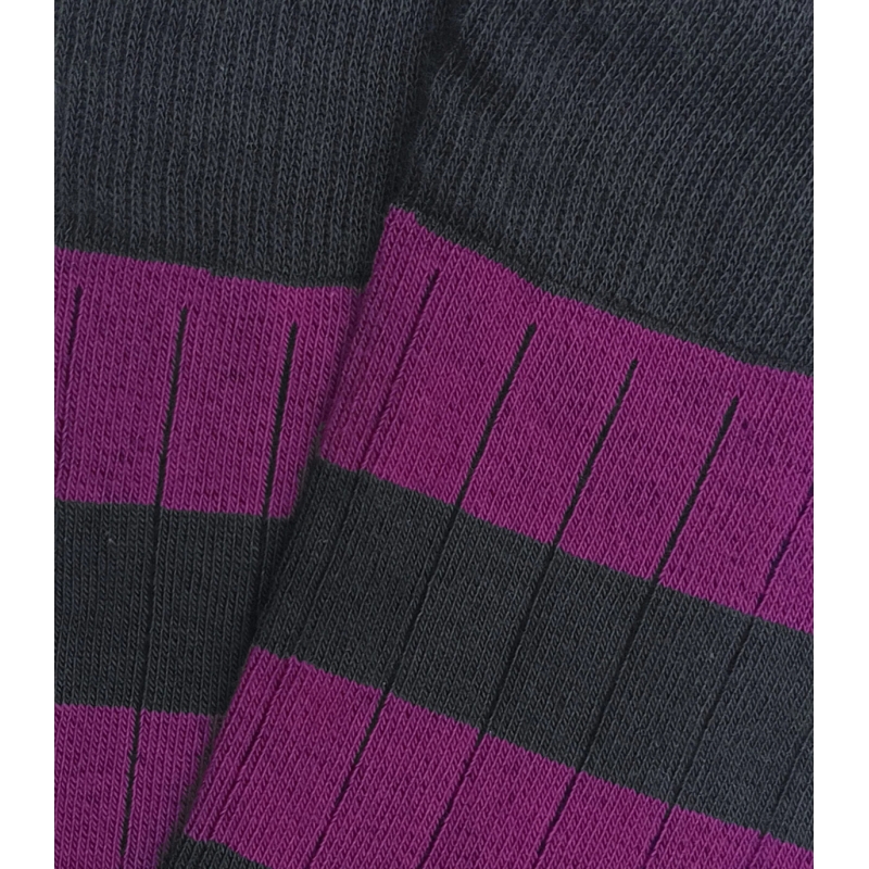 Gray and Purple Striped Ribbed Socks