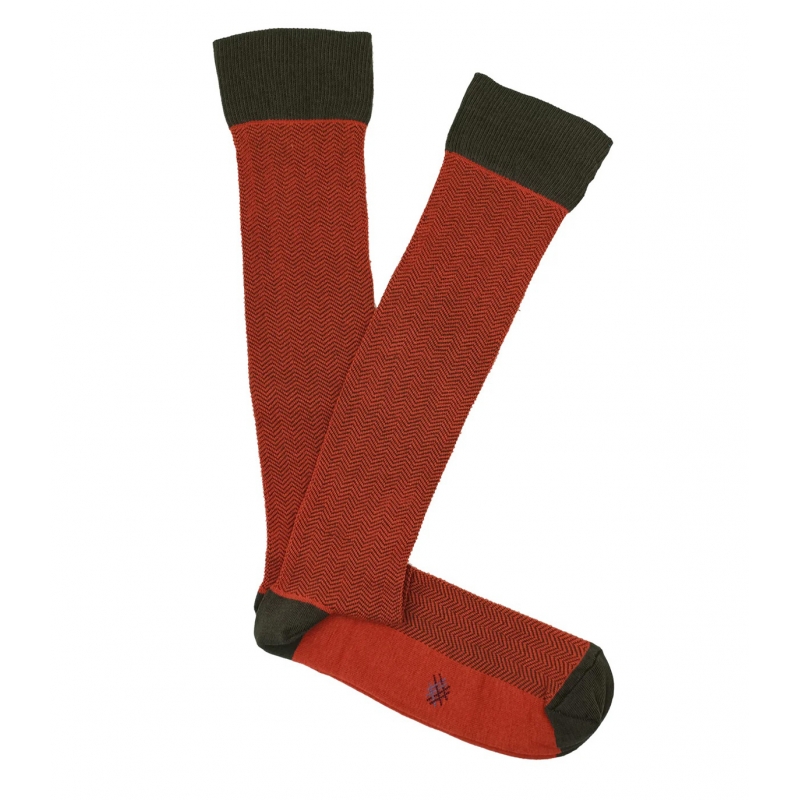 Green and Orange Herringbone Knee High Socks