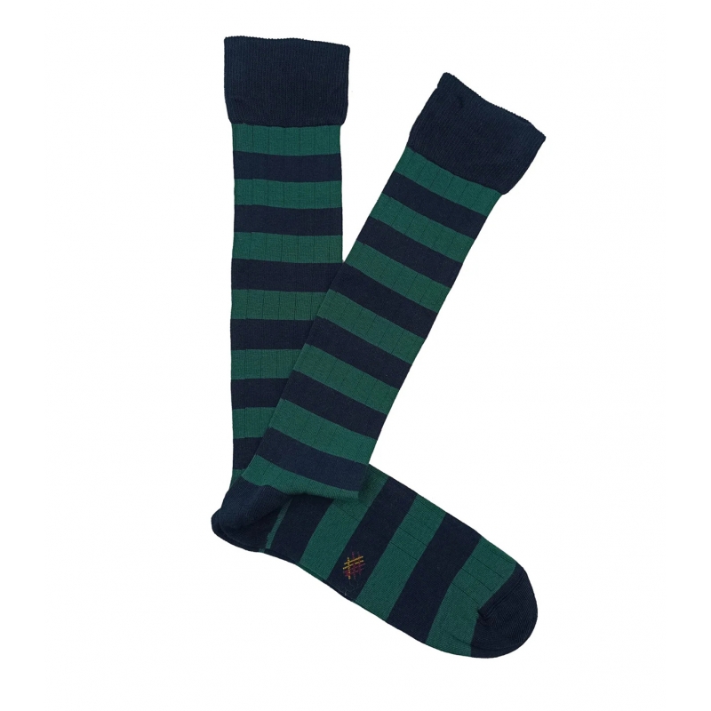 Blue and Green Striped Ribbed Knee High Socks