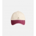 Beige and burgundy hook cap with embroidered hooks