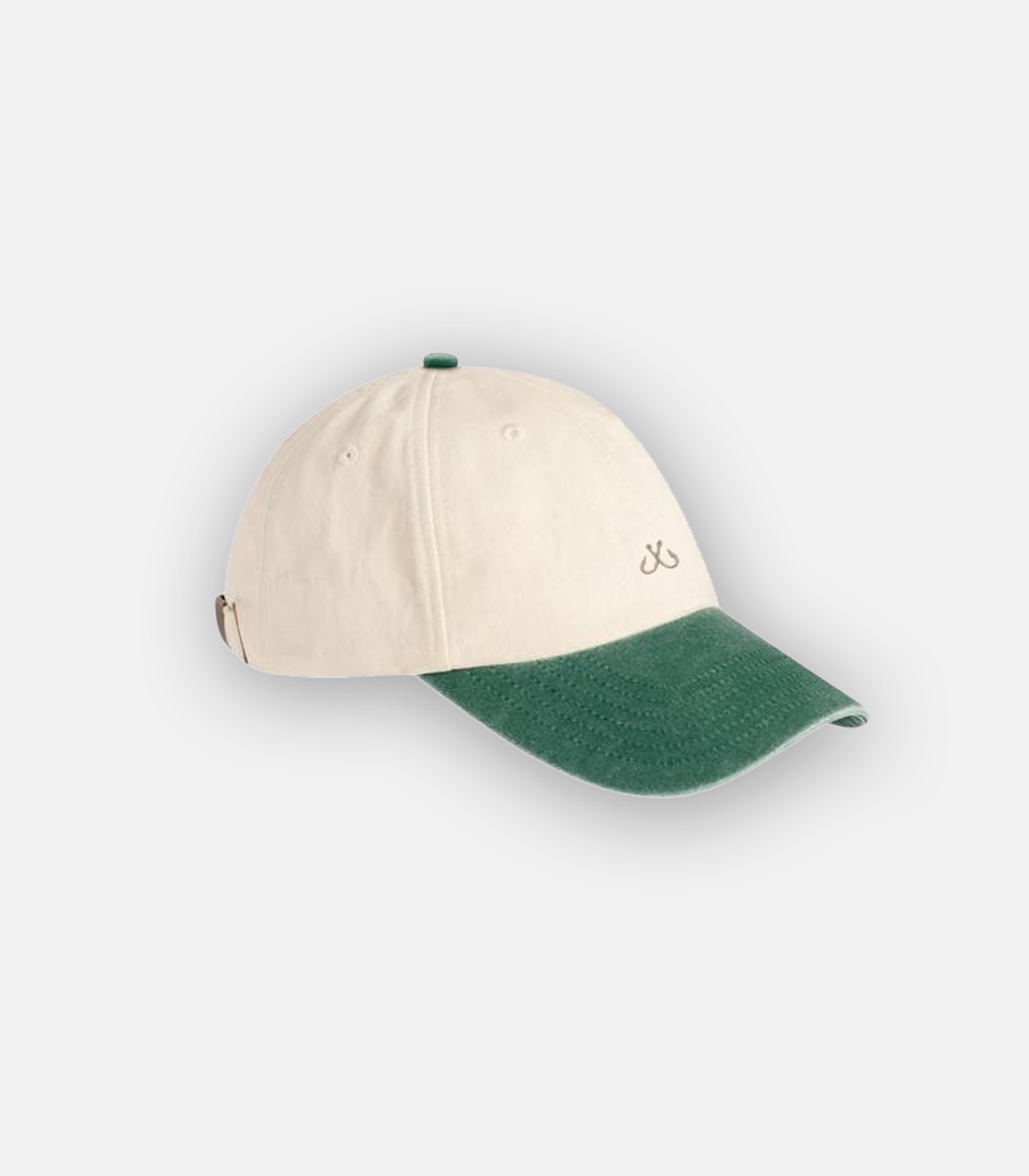 Beige and green hook cap with embroidered hooks