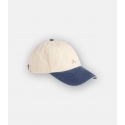 Beige and blue hook cap with embroidered hooks