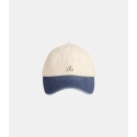 Beige and blue hook cap with embroidered hooks
