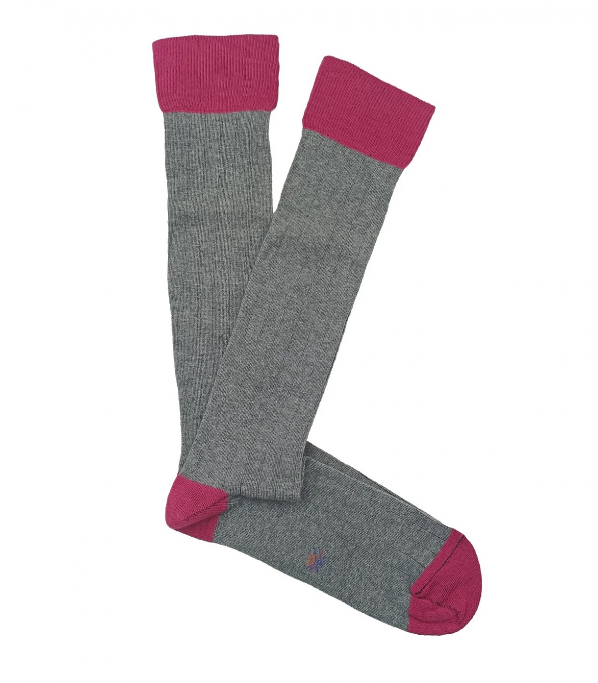 Calcetines Altos Canalé Gris Y Rosa