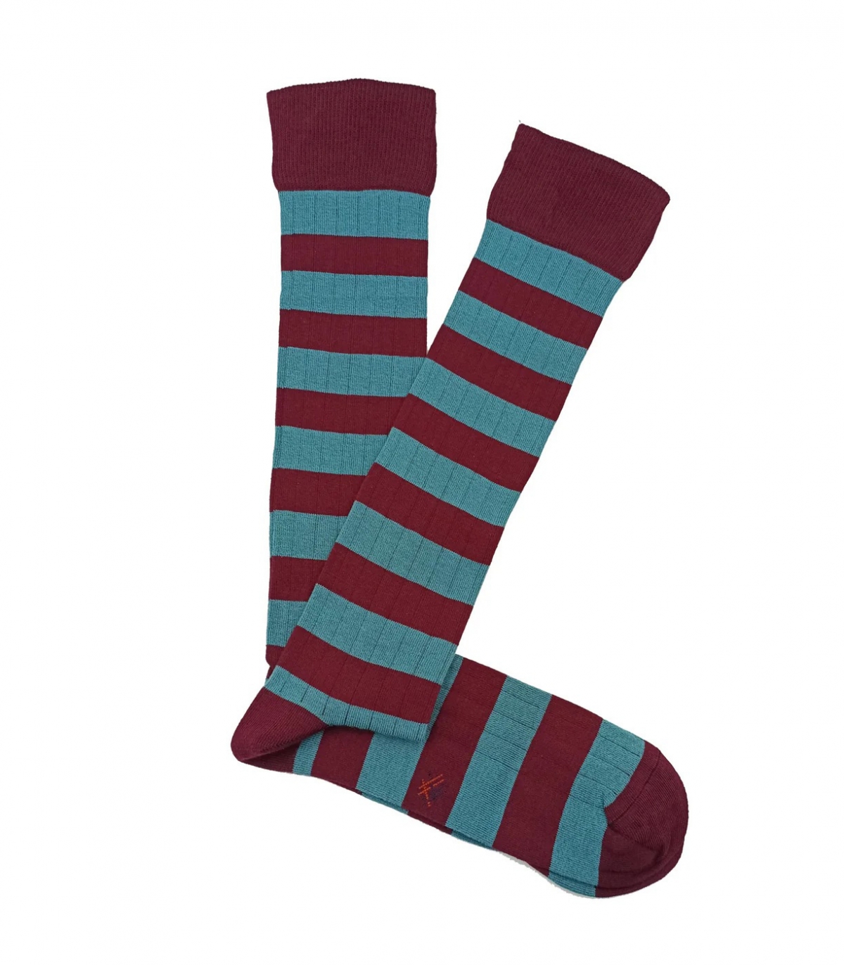Calcetines Altos Canalé Rayas Burdeos Y Azul Claro
