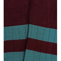Burgundy And Light Blue Striped Ribbed Knee High Socks