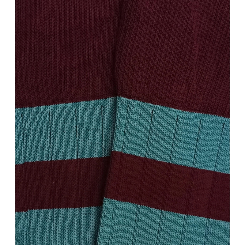 Burgundy And Light Blue Striped Ribbed Knee High Socks