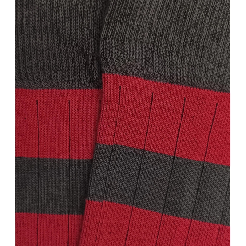 Gray and Red Striped Ribbed Knee High Socks