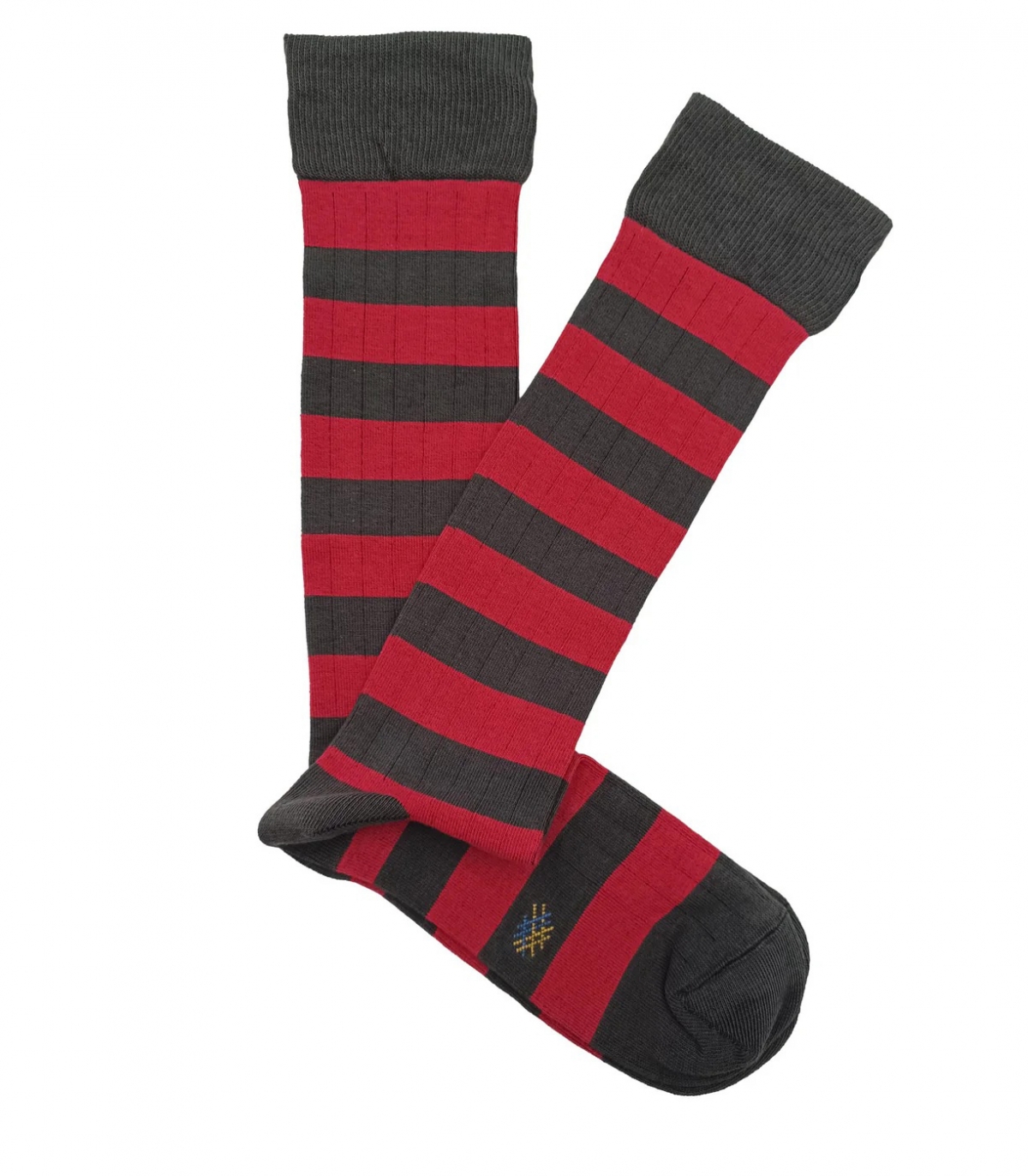 Calcetines Altos Canalé Rayas Gris Y Rojo