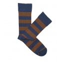 Blue And Brown Striped Ribbed Socks