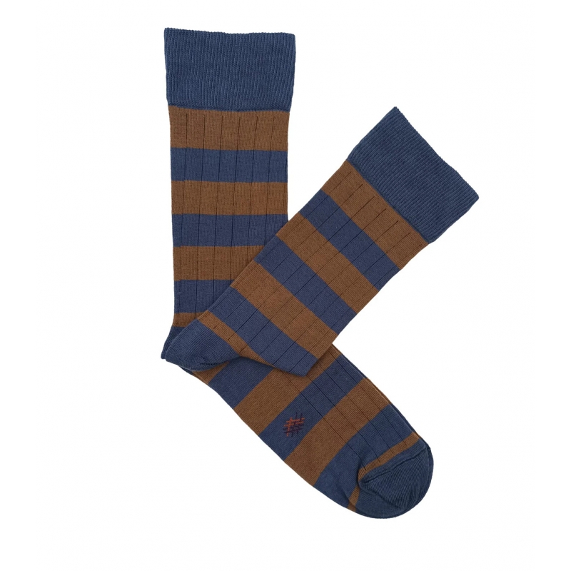 Blue And Brown Striped Ribbed Socks