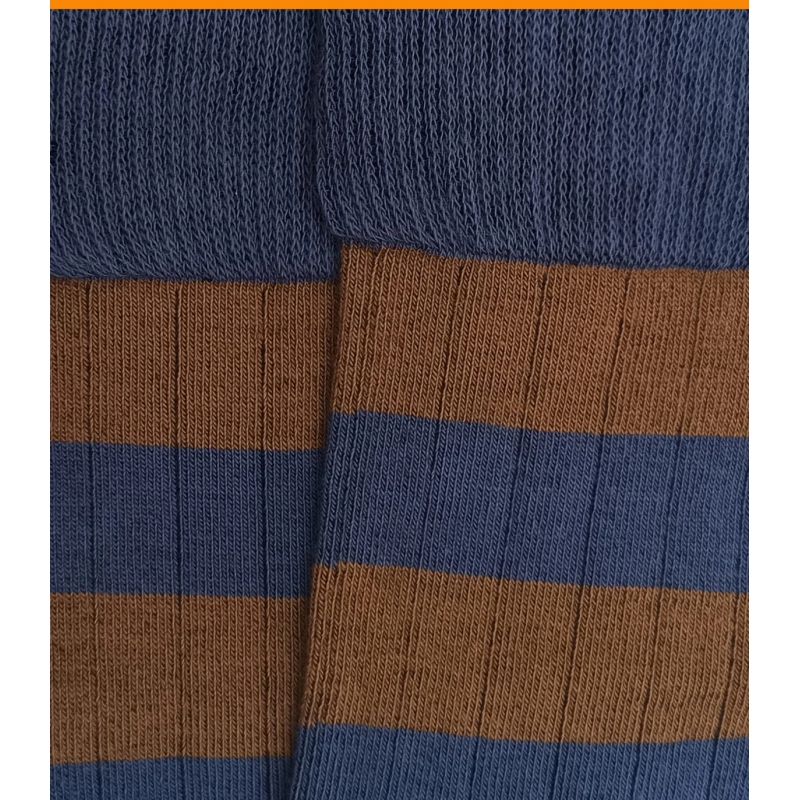 Blue And Brown Striped Ribbed Socks