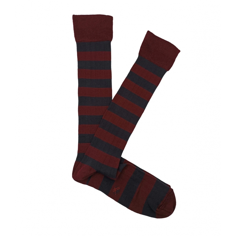 Bordeaux and Anthracite Striped Ribbed Knee High Socks
