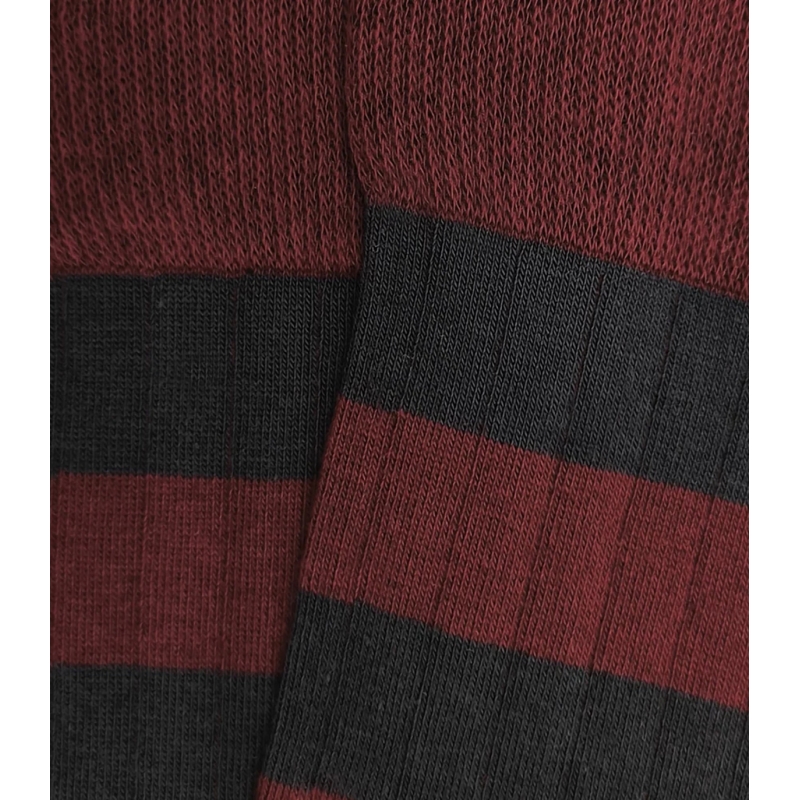 Bordeaux and Anthracite Striped Ribbed Knee High Socks