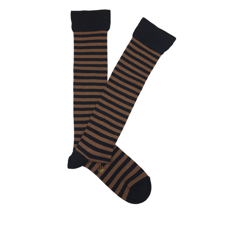 Camel And Black Striped Knee High Socks