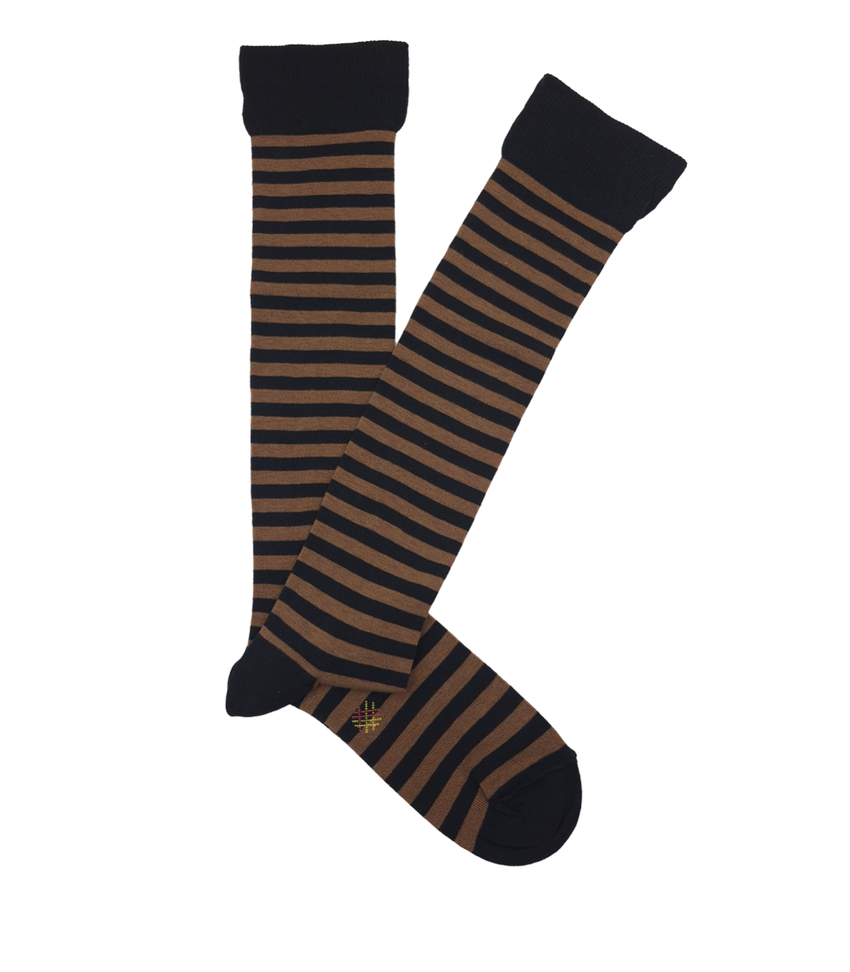 Calcetines Altos Rayas Finas Camel Y Negro