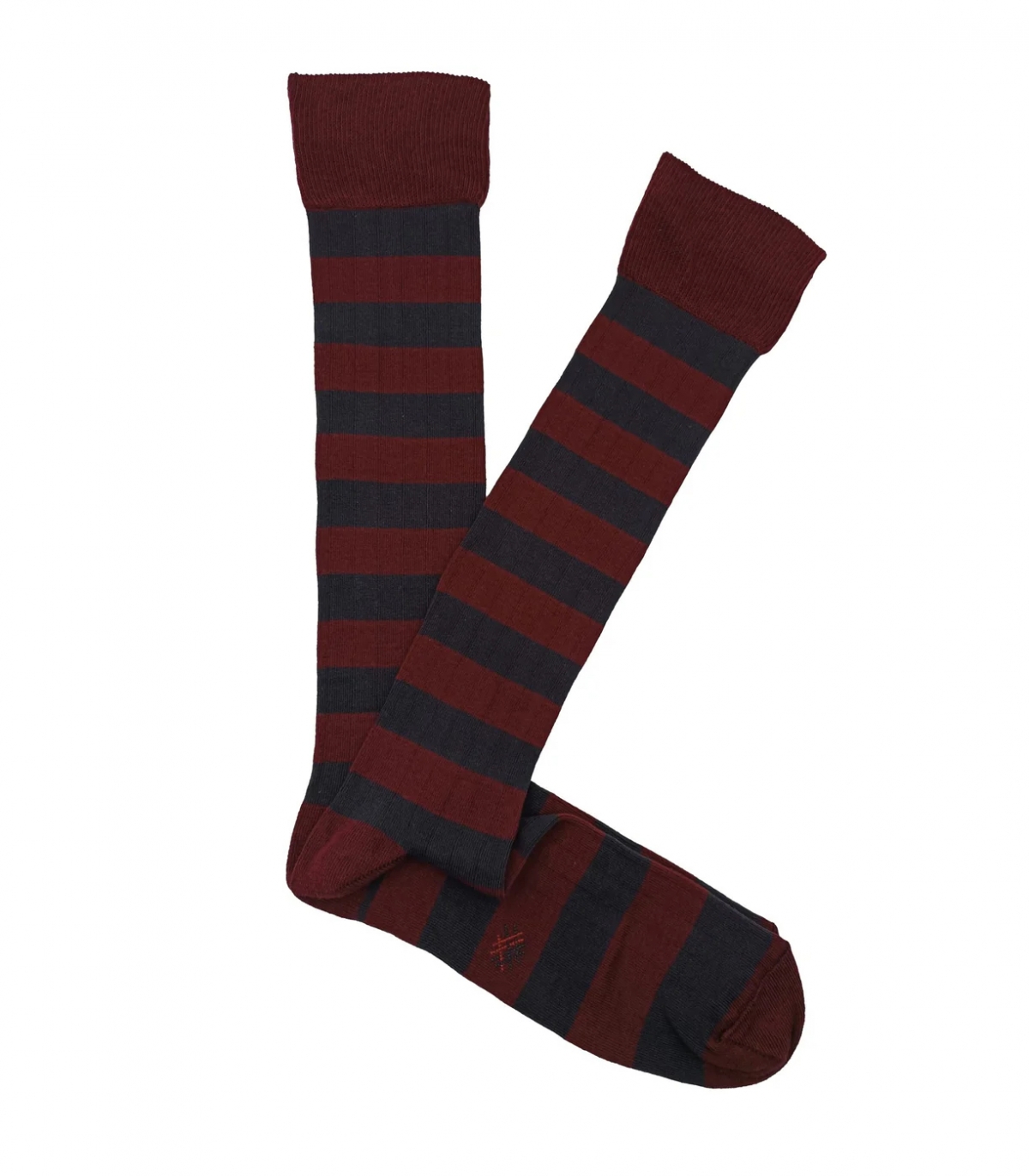 Burgundy And Grey Striped Ribbed Knee High Socks