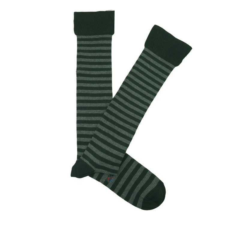 Green And Grey Striped Knee High Socks