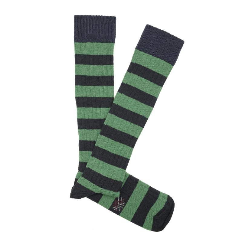 Calcetines Altos Lana Rayas Azul Y Verde